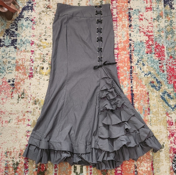 belle pogue Dresses & Skirts - Belle Pogue Grey Corset Steampunk Cosplay Victorian Goth Bustle Maxi Skirt Large